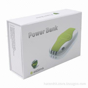 3-in-1 cable portable power bank, 4000mAh, with ABS + UV + silica gel case